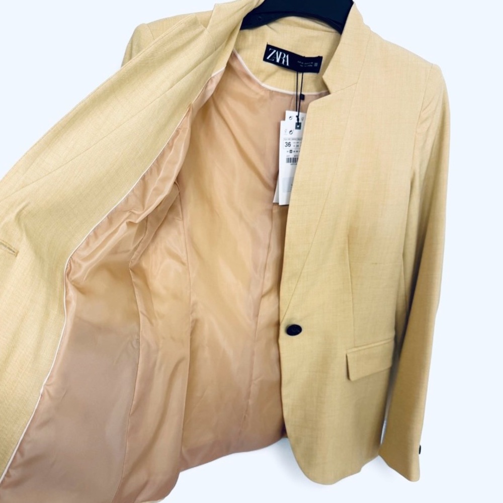 Zara Yellow Basic Blazer With Inverted Lapel Size… - image 8